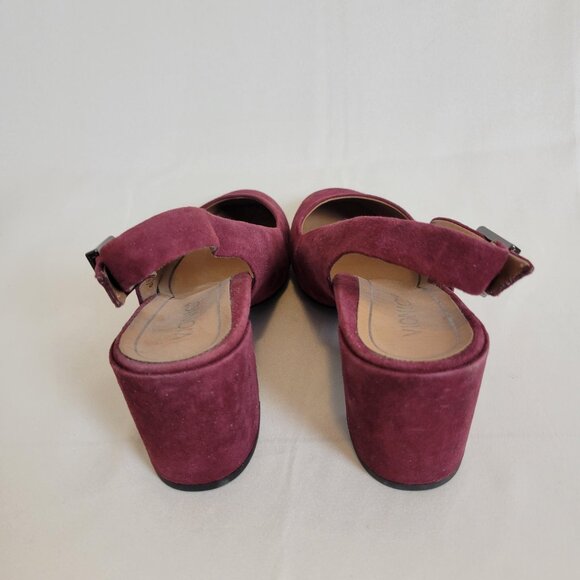 Vionic 7 M/38 Plaza Nareen Wine Red Suede Leather Slingbacks Block Heels Pumps - Picture 5 of 6